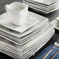 MALACASA Blance 30-Piece Marble Grey Dinnerware Set Porcelain Plates Cups Saucer