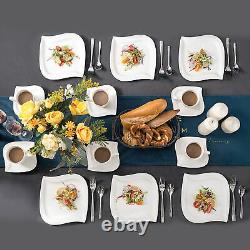 MALACASA, Series Elvira Porcelain Dinnerware Set White Tableware Service for 6