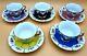 Meissen B-form 5 Color Floral Teacups And Saucers (5 Sets)