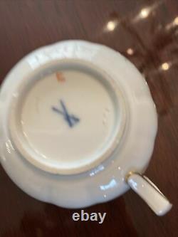 MEISSEN Hand Painted FLOWERS Porcelain COFFEE CUP & Saucer