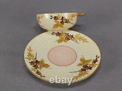 Mansard Paris Limoges Raised Gold Floral Pink & Ivory Demitasse Cup & Saucer