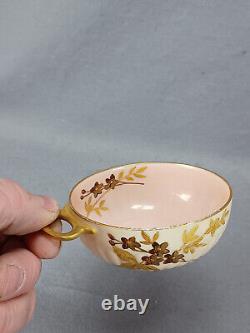 Mansard Paris Limoges Raised Gold Floral Pink & Ivory Demitasse Cup & Saucer