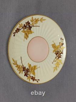 Mansard Paris Limoges Raised Gold Floral Pink & Ivory Demitasse Cup & Saucer