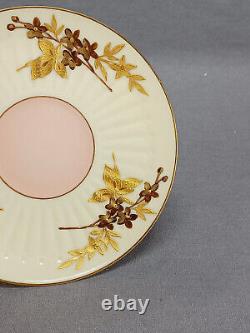 Mansard Paris Limoges Raised Gold Floral Pink & Ivory Demitasse Cup & Saucer