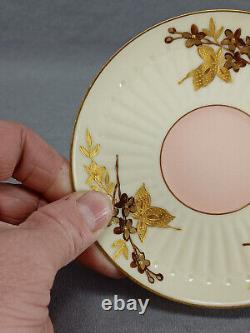 Mansard Paris Limoges Raised Gold Floral Pink & Ivory Demitasse Cup & Saucer