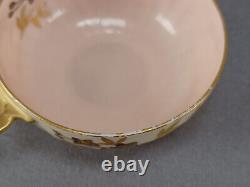 Mansard Paris Limoges Raised Gold Floral Pink & Ivory Demitasse Cup & Saucer