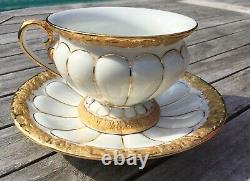 Meissen 24K Gold Leaf Encrusted White Porcelain Cup & Saucer Set Germany 3h