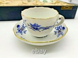 Meissen Boxed Set Porcelain Six Demitasse Cups & Saucers Chinese Dragon Pattern