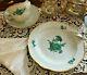 Meissen Copper Green Floral Porcelain Tea Cup, Saucer And Dessert Plate