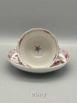 Meissen Demitasse Cup & Saucer Pink Indian Flowers Porcelain Gold Trim