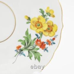 Meissen Flowers Yellow Butterblume Cup Saucer Plate Hand Painted Porcelain Gold