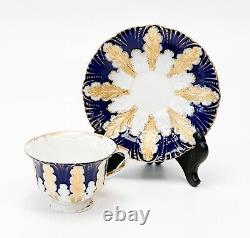 Meissen Germany Hand Painted Porcelain Cup and Saucer Gilt & Cobalt Leaves c1900