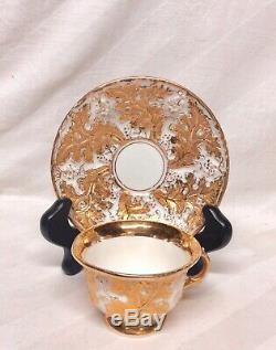 Meissen Gold Encrusted Oak Leaf Porcelain Demitasse Cup & Saucer