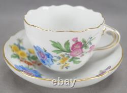 Meissen Hand Painted Flowers & Gold Entwined Handle Tea Cup & Saucer F