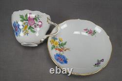 Meissen Hand Painted Flowers & Gold Entwined Handle Tea Cup & Saucer F