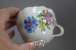 Meissen Hand Painted Flowers & Gold Entwined Handle Tea Cup & Saucer F