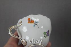 Meissen Hand Painted Flowers & Gold Entwined Handle Tea Cup & Saucer F