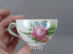 Meissen Marcolini Hand Painted Pink Rose & Floral Tea Cup & Saucer C. 1774-1817