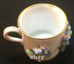 Meissen Miniature Porcelain Cup & Saucer Applied Flowers