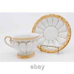 Meissen Opulent Golden Baroque (gold Leaf) Porcelain Footed Cups & Saucer