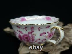 Meissen Pink Cup And Saucer, Idian Floral Design