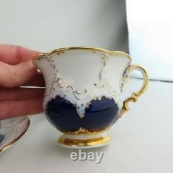 Meissen Porcelain Cobalt Blue & Gold 12 Tea Cups + 11 Saucers Antique Rare