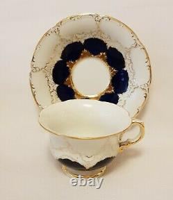 Meissen Porcelain Cobalt Blue & Gold Encrusted Demitasse Cup & Saucer Set