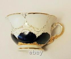 Meissen Porcelain Cobalt Blue & Gold Encrusted Demitasse Cup & Saucer Set