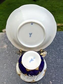 Meissen Porcelain Cobalt Blue & Gold Prunk Pattern Demitasse Cup & Saucer Set