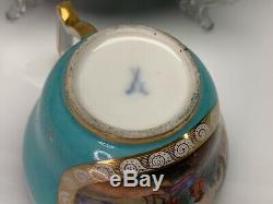 Meissen Porcelain Cup & Saucer Neoclassic Period Scenic Turquoise Ground c 1800