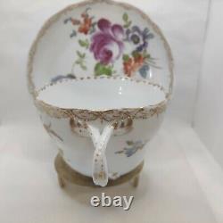 Meissen Porcelain Hand Painted Flower Tea Cup Saucer 1815