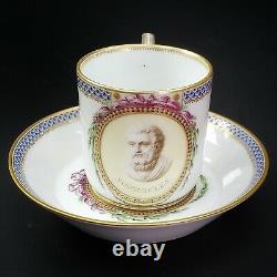 Meissen Porcelain Hand Painted Philosophers Sophocles Homer Cup and Saucer