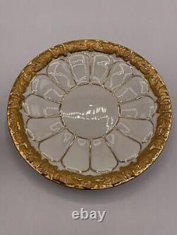 Meissen Porcelain Tea Cup Saucer Plate Heavy Gold Leaf Scalloped Molded X Form