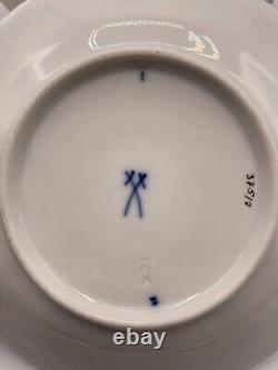 Meissen Porcelain Tea Cup Saucer Plate Heavy Gold Leaf Scalloped Molded X Form