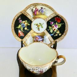 Meissen Quatrefoil Cup Saucer Hand Painted Porcelain Germany C19th Antique