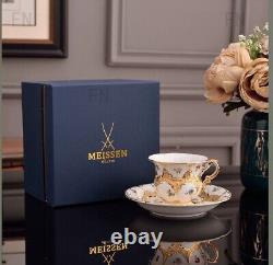 Meissen Single Tea Cup and Saucer Set Available In Eight Colors, Floral Design