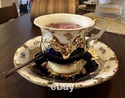 Meissen Single Tea Cup and Saucer Set Available In Eight Colors, Floral Design