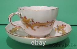 Meissen Yellow Dragon Red Dot Accent Flat Cup & Saucer Set