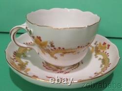 Meissen Yellow Dragon Red Dot Accent Flat Cup & Saucer Set