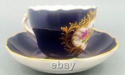 Meissen porcelain Demitasse Cup & Saucer set Flower Bouquet Cobalt Gold