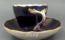 Meissen porcelain Demitasse Cup & Saucer set Flower Bouquet Cobalt Gold jubilee