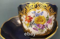 Meissen porcelain Demitasse Cup & Saucer set Flower Bouquet Cobalt Gold jubilee