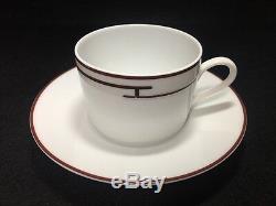 Mint HERMES Paris Coffee Cup Saucer Porcelain Rythem White and Red R-0139 Rhythm
