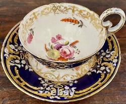 Minton Porcelain Cup and Saucer Sevres Style Cobalt Blue Heavy Gold Enameled