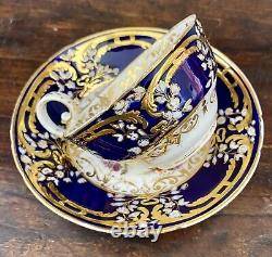 Minton Porcelain Cup and Saucer Sevres Style Cobalt Blue Heavy Gold Enameled