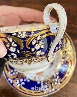 Minton Porcelain Cup and Saucer Sevres Style Cobalt Blue Heavy Gold Enameled