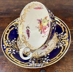 Minton Porcelain Cup and Saucer Sevres Style Cobalt Blue Heavy Gold Enameled