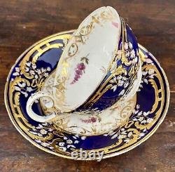 Minton Porcelain Cup and Saucer Sevres Style Cobalt Blue Heavy Gold Enameled