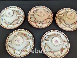 Minton Rose Flat Bouillon Cup & Saucer Sets By Minton, older, smooth. Qty #5