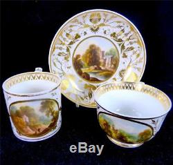 N727 C1800-25 Antique Derby Porcelain Named Scene Trio Cup & Saucer